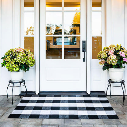 Cotton Buffalo Plaid Rugs 27.5"x43"(2.3'x3.6'),Complete Home Rug Hand-Woven, Indoor/Outdoor Use,Black & White Checkered Rug-Layered Door Mats, Washable for Front Porch, Kitchen, Farmhouse