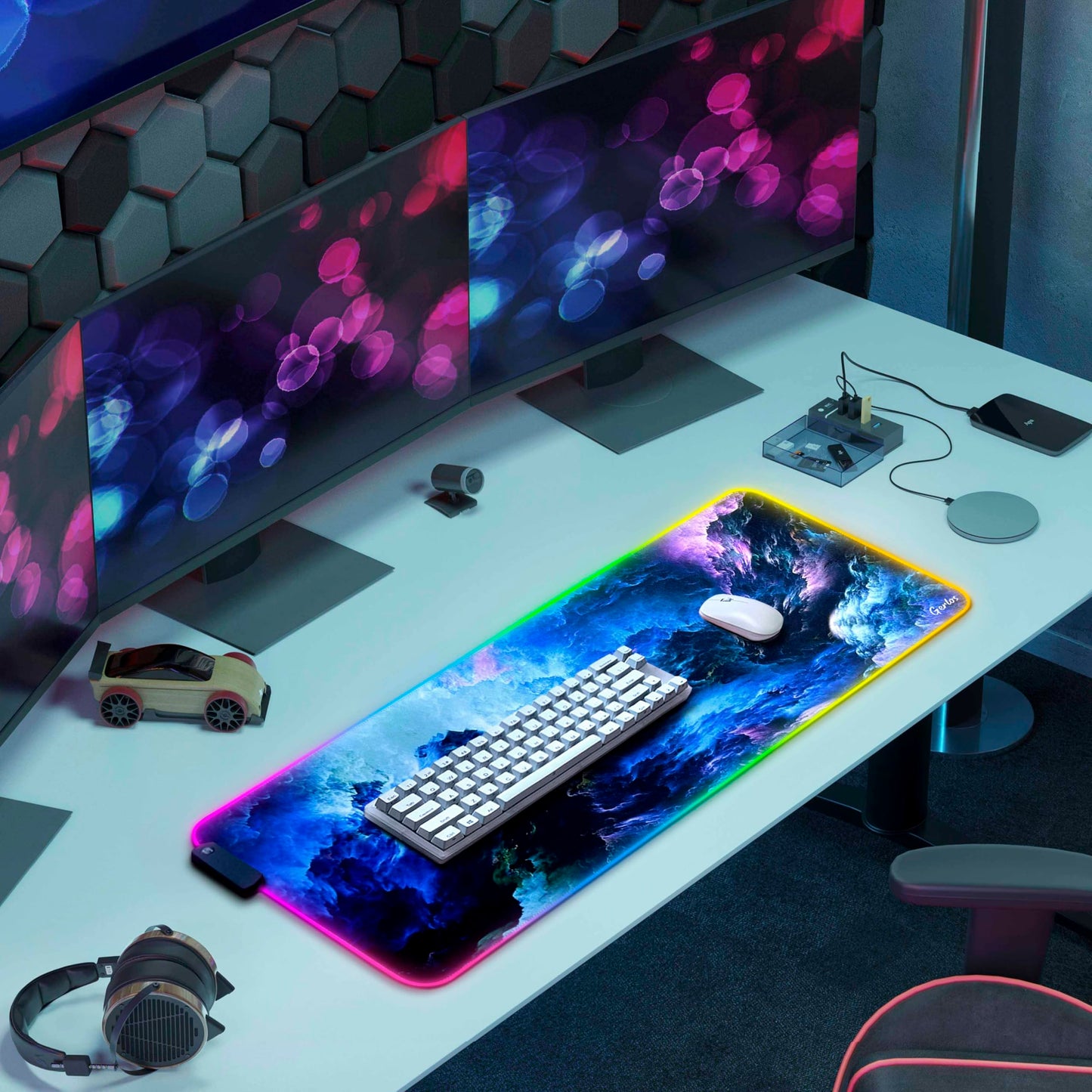 Gerlos RGB Large Gaming Mouse Pad, Extended Soft LED Mouse Pad, Non-Slip Rubber Base, Water Resist Keyboard Pad, Computer Mousepad 31.5×11.8 inches