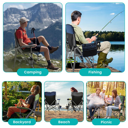 Folding Camping Chair Heavy Duty Portable Outdoor Chairs Supports 330lbs Collapsible Foldable Chair for Outside with Cup Holder&Carry Bag, Folding Lawn Chair for Camp Beach Fishing Sports(Gray)