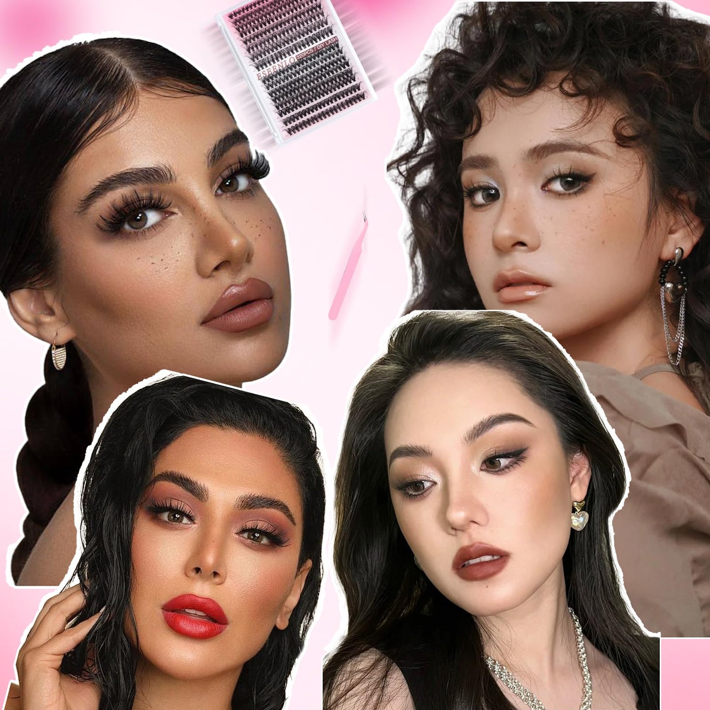 ESEENLO Lash Extension Kit, 320pcs DIY Eyelash Extension Kit 9-16mm Mix, 30D 40D Curl Individual Lash Clusters with Bond, Seal, Remover and Tweezers