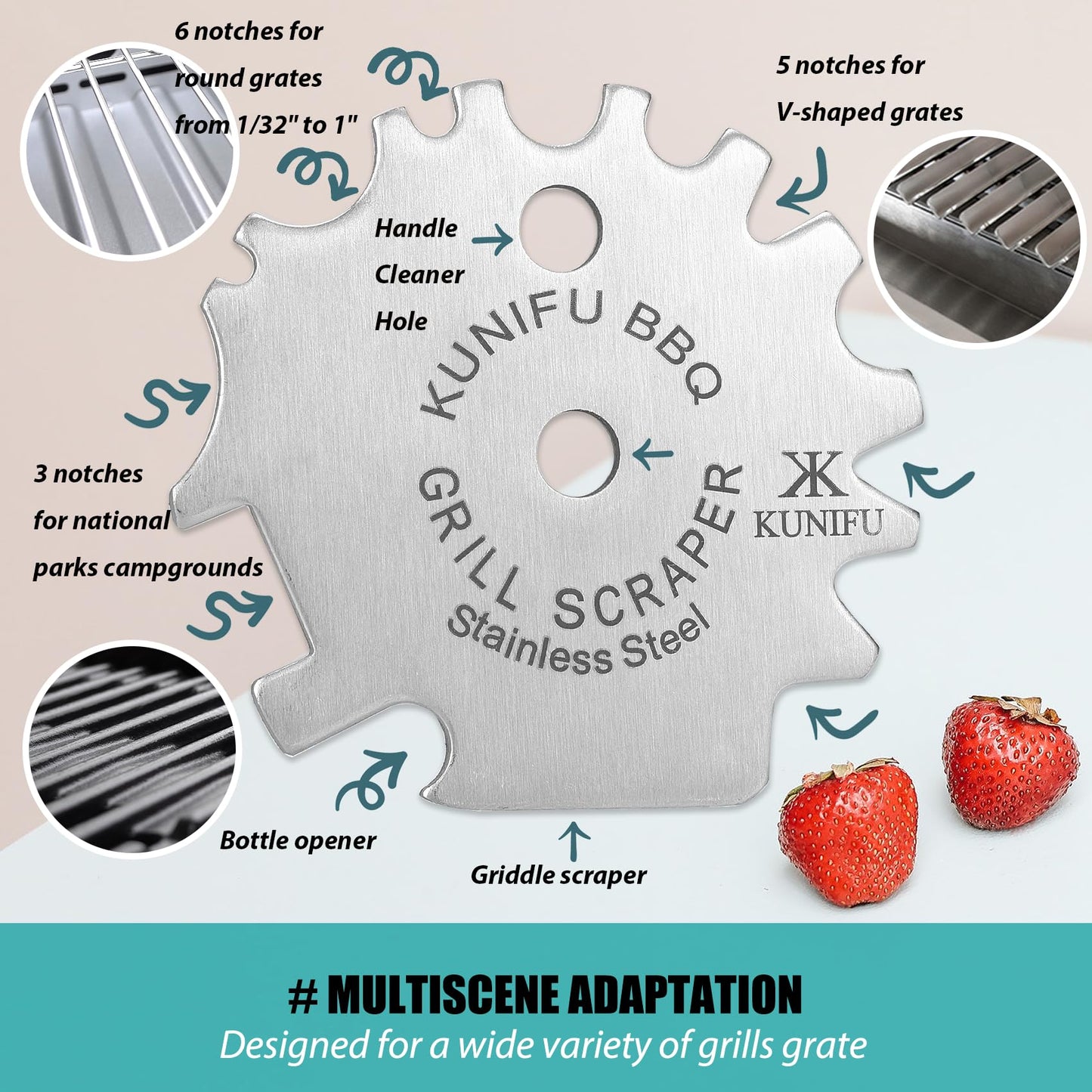 KUNIFU BBQ Grill Scraper, Stocking Stuffers, Bristle-Free for Griddle, Kitchen Gadgets Cleaner, Camping Accessories, Ideal Gifts for Christmas, for Men, Dad, Husband, Boyfriend, Fathers Day