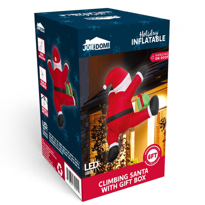 Joiedomi 6 FT Tall Christmas Inflatable Climbing Santa with Gift Box, Blow Up Hanging Santa with Build-in LED for Xmas Party, Outdoor, Yard, Garden, Lawn Decoration