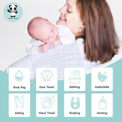 HIPHOP PANDA 10 Pack 6-Layers Muslin Burp Cloths Large - Durable 100% Cotton - Baby Essentials Extra Absorbent and Soft Boys & Girls Rags for Newborn Registry (White, 20" X10")