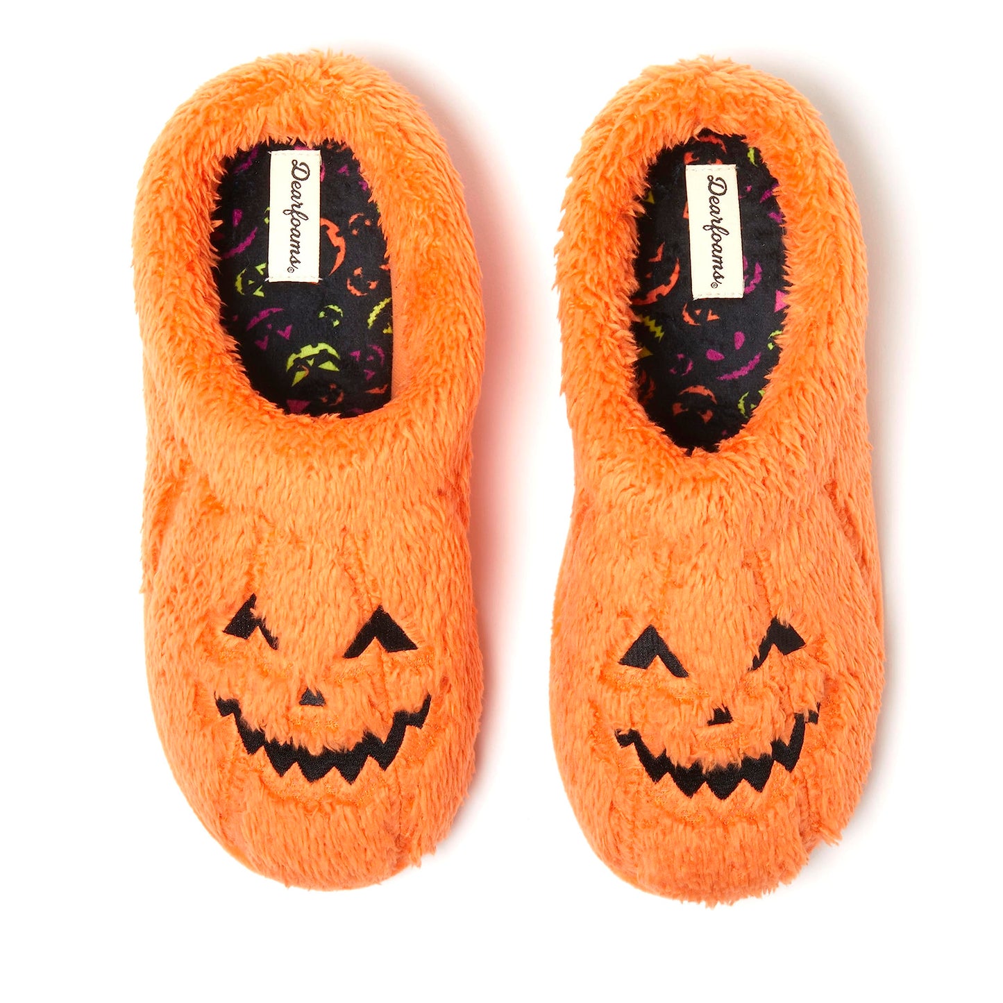 Dearfoams Unisex Spooky Fuzzy Halloween Jack o Lantern Slipper, Adult Pumpkin, 13-14 US Women