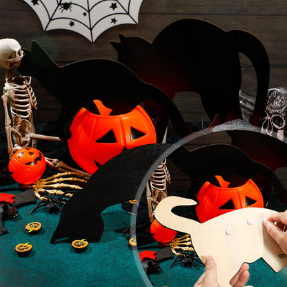 Jetec 3-Piece Black Wooden Cat Silhouette Hanging Signs for Halloween, Scary Family Home Party Door Decorations