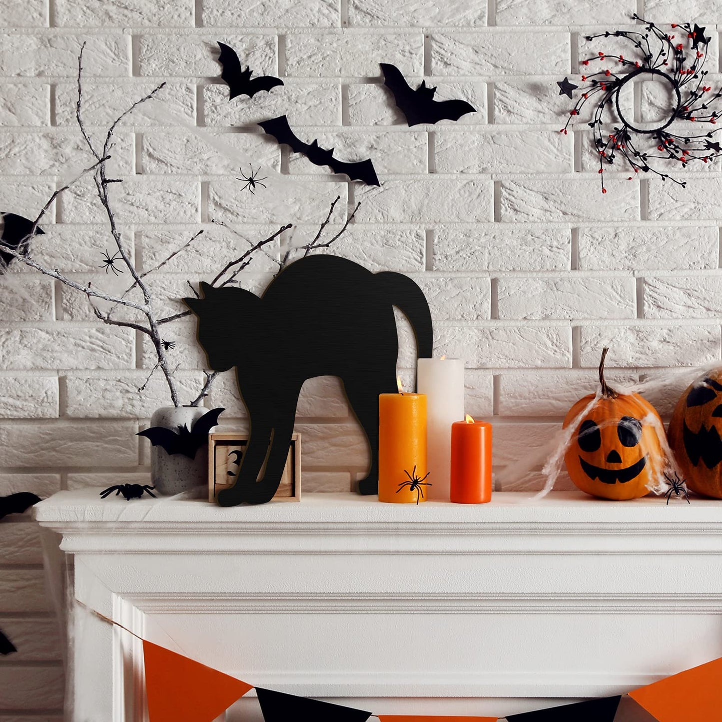 Jetec 3-Piece Black Wooden Cat Silhouette Hanging Signs for Halloween, Scary Family Home Party Door Decorations