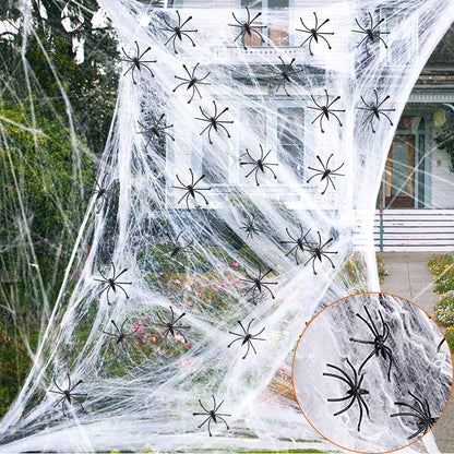 Labrostar 1000 Sqft Halloween Spider Web Decorations with 100 Fake Spiders Spooky Spider Webbing Decorations Indoor Outdoor Party Yard Decor Supplies for Bar Haunted House