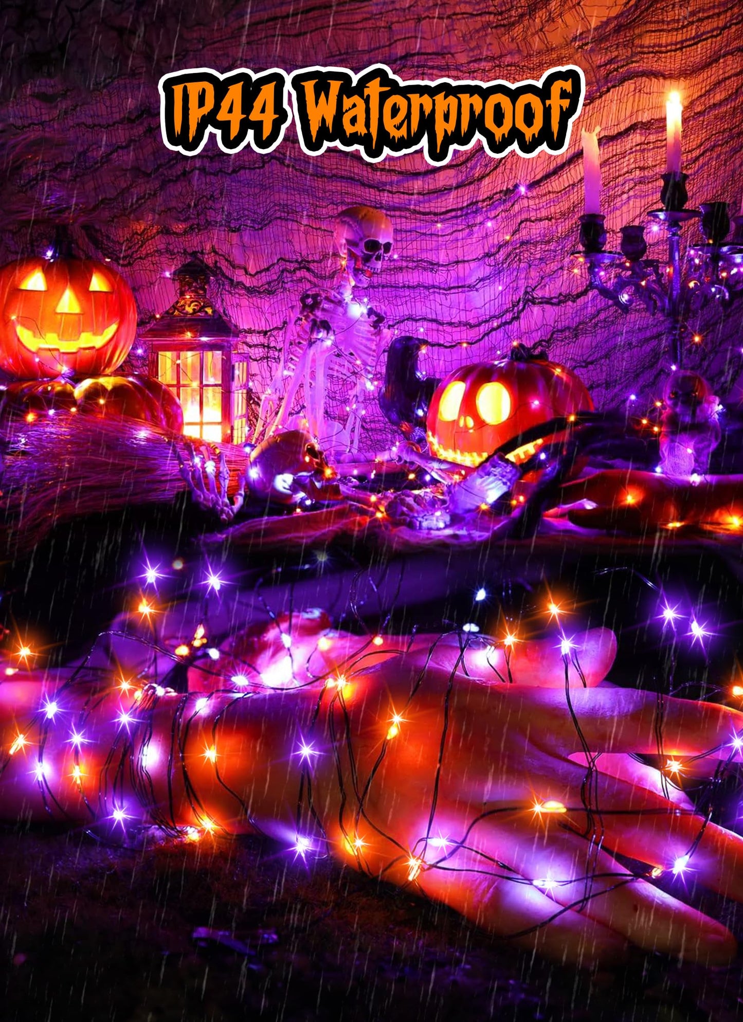 Halloween Fairy Lights, 33Ft 100 LED Battery Operated Fairy Lights, Waterproof Copper Wire Mason Jar Lights for Home Party Ghost Haunted House Indoor Outdoor Halloween Decorations, Orange & Purple