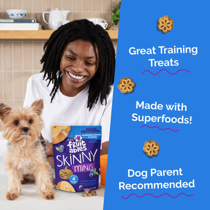 Fruitables Skinny Mini Dog Treats, Healthy Pumpkin Treat for Dogs, Low Calorie & Delicious, Puppy Training, No Wheat, Corn or Soy, Made in the USA, Pumpkin and Berry Flavor, 5oz