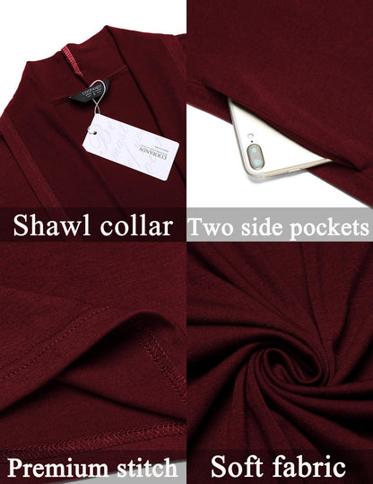 COOFANDY Men's Lightweight Ruffle Shawl Collar Cardigan Open Front Long Length Drape Cape Overcoat Wine Red