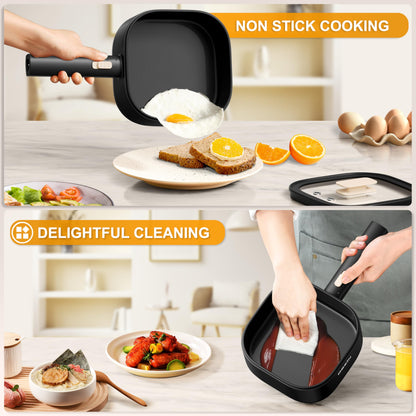 Dezin 2L Electric Hot Pot with Steamer, Rapid 800W Non-Stick Ceramic Coating Dorm Cooking Pot, Plug in Electric Pan Cooker with Adjustable Power for College Hotel Office(Silicone Spatula Included)