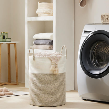 Cotton Rope Laundry Basket by YOUDENOVA, 72L Woven Collapsible Laundry Hamper, Clothes Hamper with Reinforced Handles in the Laundry Room, Bedroom, Bathroom, Brown