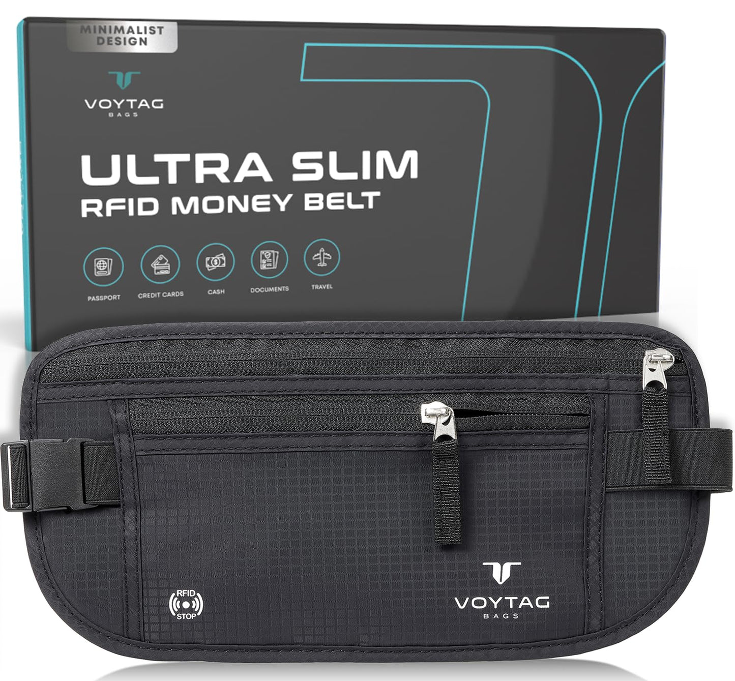 Travel Money Belt & Passport Holder - RFID Blocking Slim Travel Wallet & Fanny Pack for Men and Women - Essential Travel Pouch for Cash, Credit Cards, and Documents