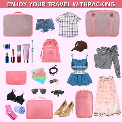 8 Set Packing Cubes for Suitcases, kingdalux Travel Luggage Packing Organizers with Laundry Bag, Compression Storage Shoe Bag, Clothing Underwear Bags, for Women & Man