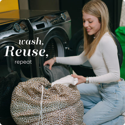 Handy Laundry Nylon Bag - Locking Drawstring Closure, Machine Washable, These Large Bags Will Fit a Laundry Basket and Strong Enough to Carry up to Two Loads of Clothes. (Leopard | 30" x 40")