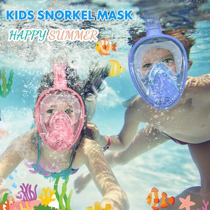 Kids Snorkel Mask Full Face, Snorkeling Gear for Kids 2-14 with Camera Mount, 180 Degree Panoramic View Snorkeling Set Anti-Fog Anti-Leak (Blue Pink)