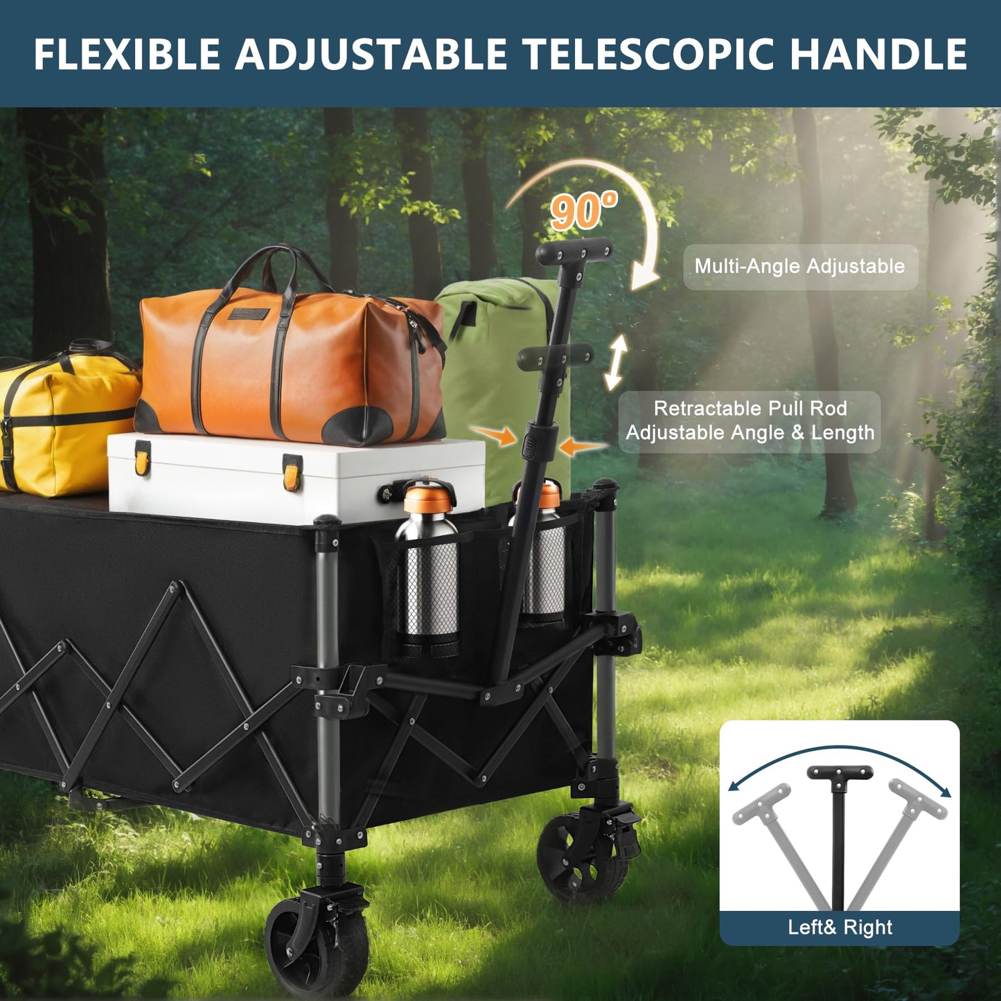 Favoyard Extra Large Collapsible Wagon Carts Foldable 220L & 360LBS Portable Folding Wagons with All-Terrain Wheels & Brakes Heavy Duty Outdoor Utility Carts for Grocery Camping Shopping Sports Garden