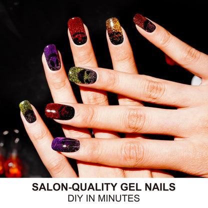 DANNI & TONI Semi Cured Gel Nail Strips Halloween Ghost Cat Eye Gel Nail Wraps Gift for Woman | Spooky Night