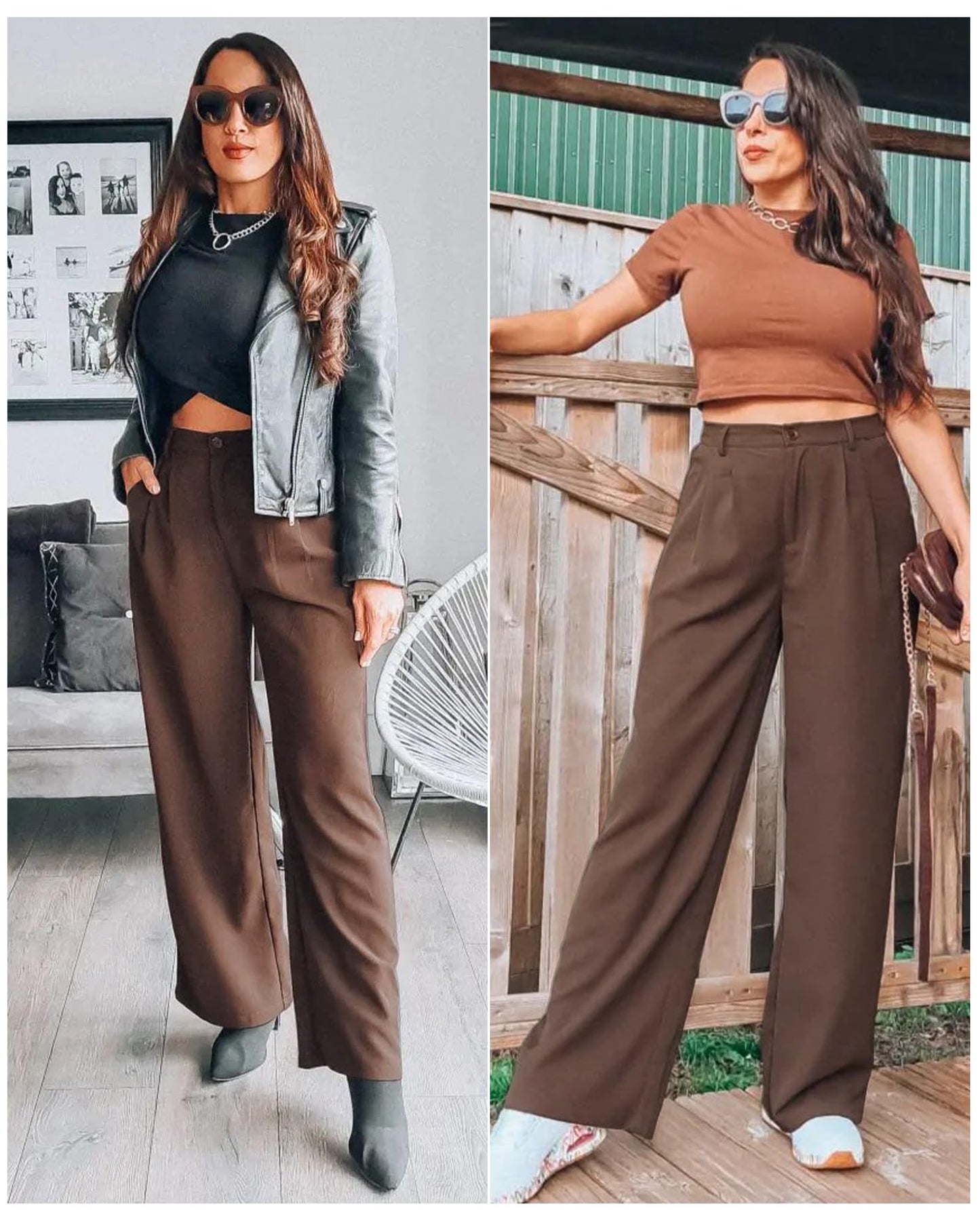 GRAPENT Business Pants - Old Money Style, High Waisted Wide Leg, Brown Chocolate Slacks for Women - Size XXL/20-22