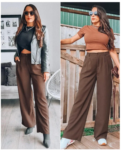 GRAPENT Business Pants - Old Money Style, High Waisted Wide Leg, Brown Chocolate Slacks for Women - Size XXL/20-22
