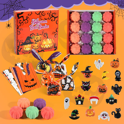 Halloween Gifts for Kids - 16pcs Halloween Bath Bombs for Kids with Toys Inside Halloween Party Favors Goodie Bag Fillers Natural Organic Bubble Bath with Spooky Pumpkin Bath Bombs