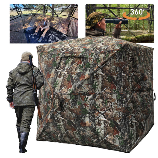 FUNHORUN Hunting Blind with Floor Mat, 360 Degree See Through Ground Blind for Deer Hunting, 2-3 Person Pop-up Hunting Deer Blind, Turkey Blind.