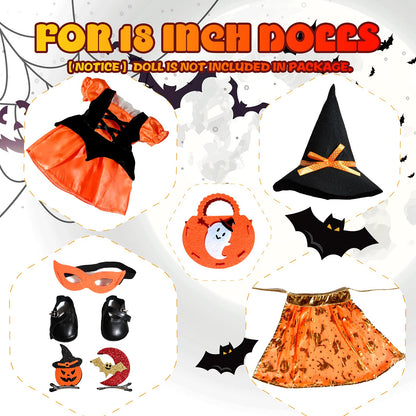 WONDOLL Halloween-Doll-Clothes Outfits Pumpkin with Lantern for 18-inch-Dolls - American Doll Halloween Costumes Gifts for Little Girls -Yellow