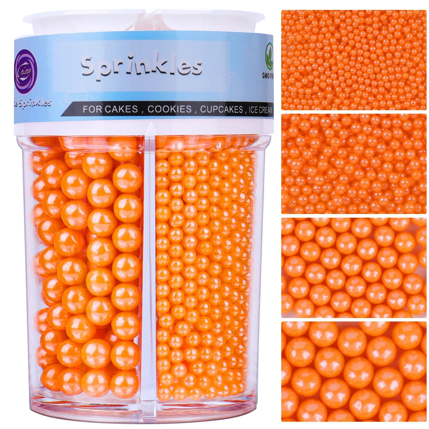 Halloween sprinkles for Cake Decorating, Orange Pearl Sprinkles 4 Sizes Mix for Cake Cupcake Cookie Baking Donuts Ice Cream Toppings