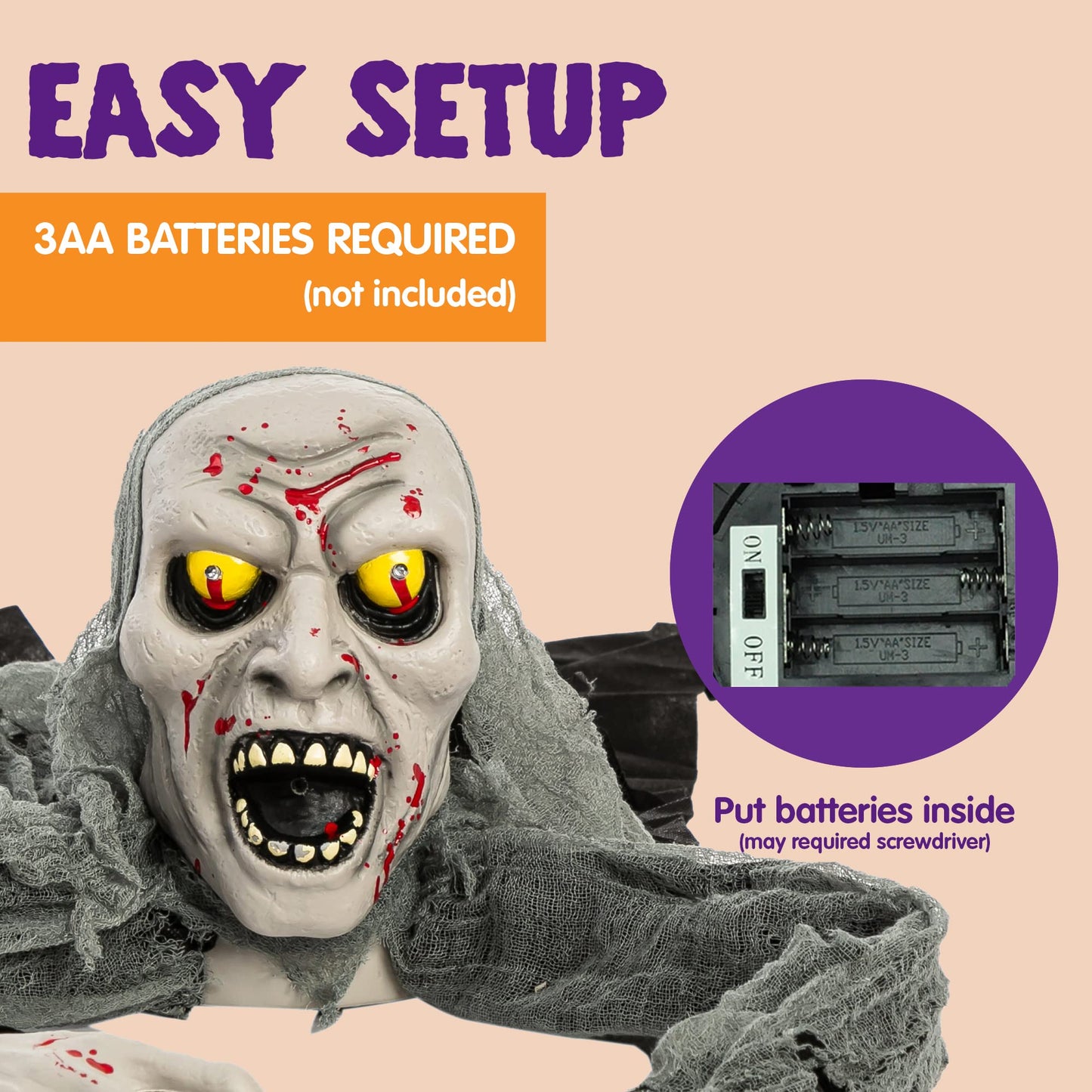 JOYIN Halloween Decorations Outdoor Light-Up Zombie Groundbreaker with bloodstain and Creepy Sound for Halloween Outside Decor, Lawn, Yard, Patio, Graveyard Decoration, Haunted House Prop