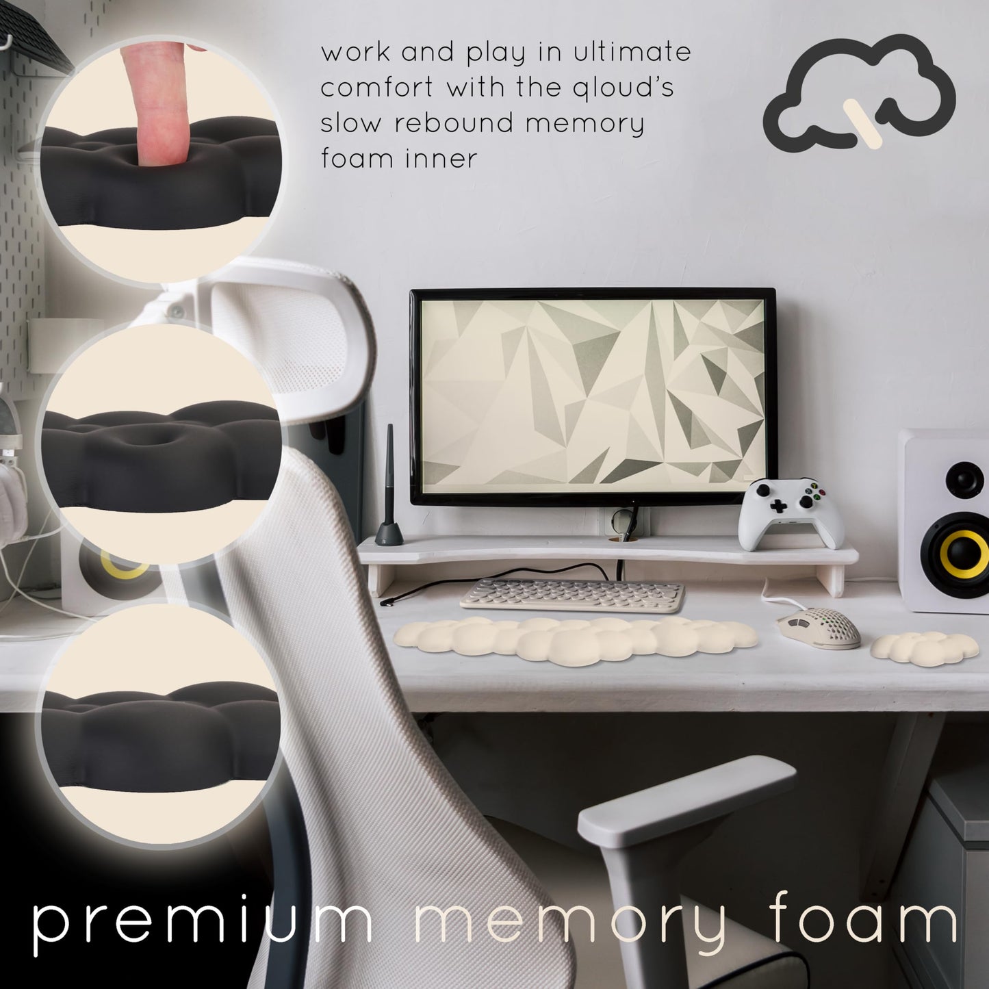 Create-ables Qloud Cloud Wrist Rest Keyboard Wrist Rest for Computer Keyboard Pad, Cloud Keyboard Wrist Rest, Wrist Pad for Keyboard, Memory Foam, Non Slip Base, Comes with Mouse Pad - Beige