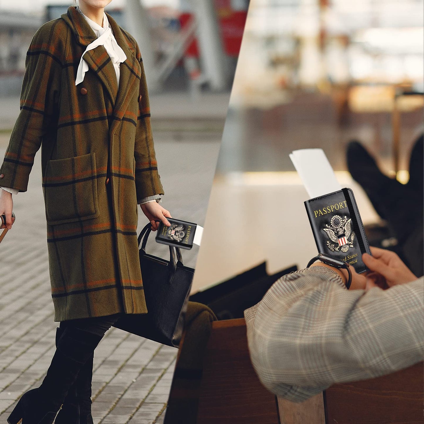 Herain Passport Holder Wallet Cover Case for Men Women Family, Metal US Badge Passport Book Holers with RFID Blocking, Travel Essentials Cruise Must Haves