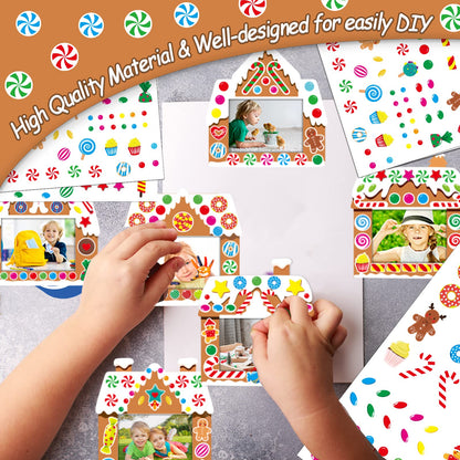 chiazllta 30 Packs Christmas Picture Frame Craft Kits for Kids, Xmas DIY Gingerbread Candy Craft Holiday Art Favor Home Class Game Activities for Kindergarten Preschool