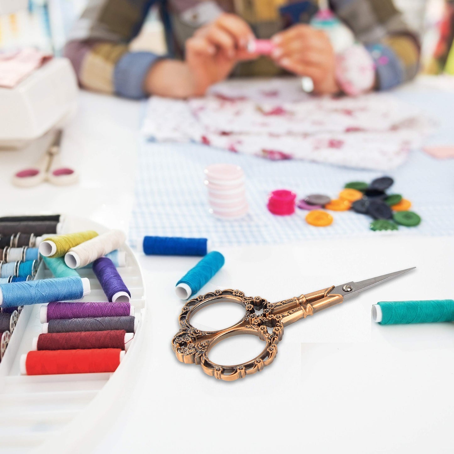 Hisuper 4.5inch Sewing Embroidery Scissors with Leather Scissors Cover, Crafting Sharp Scissor Stainless Steel Craft Shears Scissor for Needlework Manual Sewing Handicrafts Tool