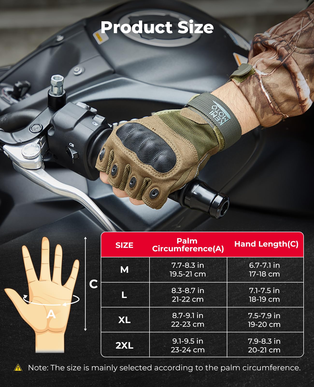 KEMIMOTO Fingerless Tactical & Motorcycle Gloves for Men, Outdoor Work Sports, Cycling, Hunting, Hiking & Camping