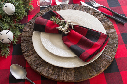 DII 100% Cotton, Machine Washable, Dinner, Summer & Picnic Tablecloth, 52 X 52, Red & Black Buffalo Check, Seats 4 People