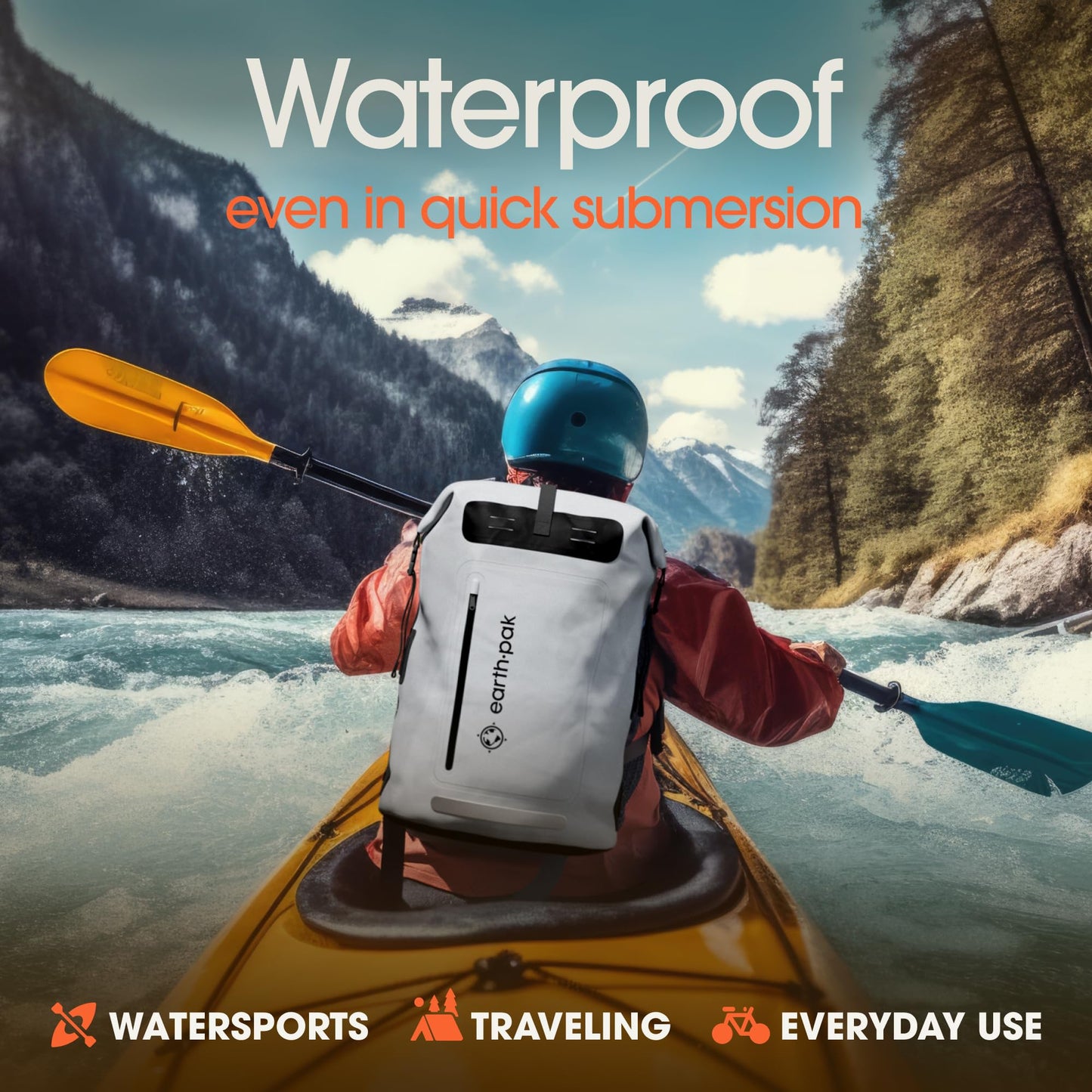 Earth Pak Waterproof Backpack - Heavy Duty Hiking Backpack - Roll-Top Closure Bag - Cushioned Dry Bag Waterproof Phone Case