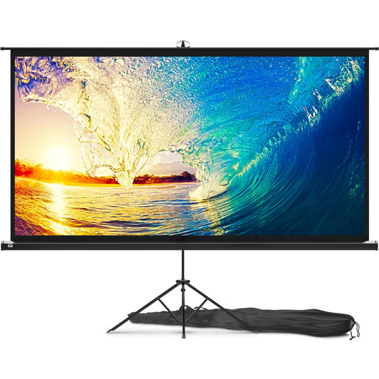 100 Inch Indoor and Outdoor Projector Screen with Stand for Movies or Presentations - HD Premium 16:9 Folding Free Tripod Screen with Carry Bag and Straps, Matte