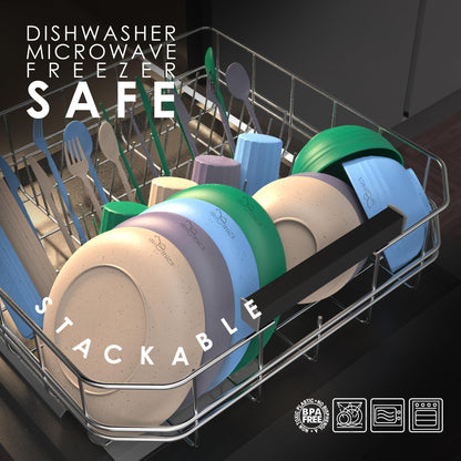 Wheatstraw Dinnerware Set for 4 - Camping Dishes & Utensils - Microwavable Plates - Alternate To Plastic Plates And Bowls - Camping Kitchen Set - Rv Dinnerware - Wheat Straw Dorm Dishes