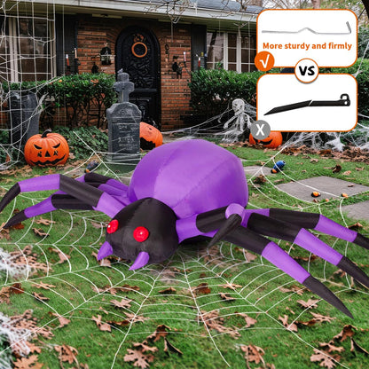 COMIN 9FT Width Halloween Inflatables Outdoor Decorations Spider Blow Up Yard Decoration with Built-in LED for Yard Garden Party Lawn (Purple)