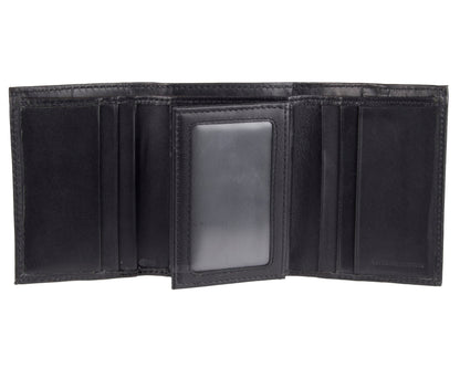 Kenneth Cole Reaction Men's Wallet - RFID Genuine Leather Slim Trifold with ID Window and Card Slots, Black Plaque