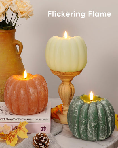 Homemory Flickering Flameless Wax Pumpkin LED Candle with Remote, Timer, Dimmer, Battery Operated Candle for Thanksgiving Gifts -Halloween, Fall Harvest Decor for Tiered Tray Table Indoor