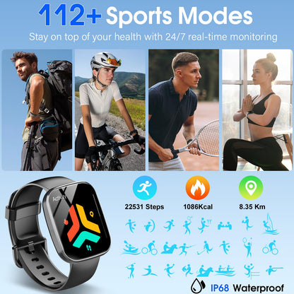 1.91" HD Screen Smartwatch for Men Women(Answer/Make Call), Fitness Watch with Heart Rate/Sleep Monitor/Steps Monitor, IP68 Waterproof Activity Trackers, Black