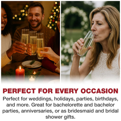 Eparé Double Wall Stemless Champagne Flutes Glass - Set of 2 Lightweight Mimosa and Prosecco Glasses for Bridal Shower, Bridesmaid Gift - Modern Stemless Champagne Glasses