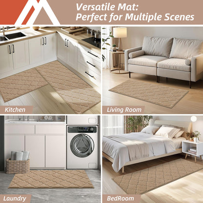 COSY HOMEER Soft Kitchen Rugs [2 PCS] for in Front of Sink Super Absorbent Kitchen Floor Mats and Mats 20x30 Inch/20X48 Non-Skid Kitchen Mat Standing Mat Washable,Polyester,Beige