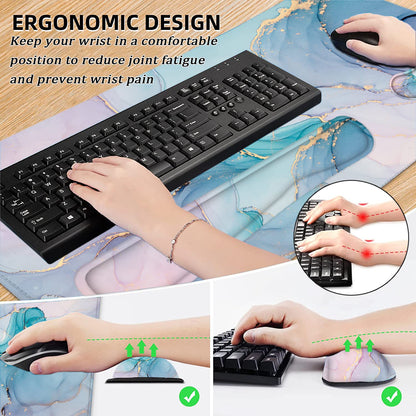 LATEEFAH Desk Mat, Mouse Pad with Wrist Rest, 4-in-1 Large Mouse Pads for Desk, Ergonomic Mouse Pad and Keyboard Wrist Rest Gaming Keyboard Mat for Office, Home