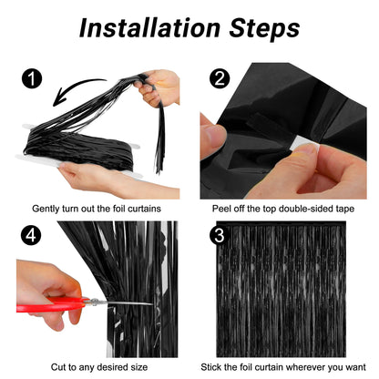 2 Pack 2025 Graduation Party Decorations, 3.28 FT x 7.05 FT Black Backdrop, Metallic Graduation Photo Backdrop Fringe Curtains Tinsel Backdrop Foil Streamer, Grad Party Supplies Photo Booth Props