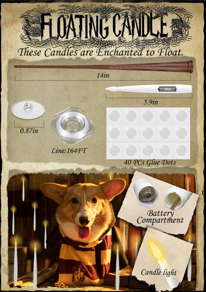 Halloween Decorations, 20 PCs Floating Candles with Wand Magic Hanging Candles, Flickering Warm Light Flameless Floating LED Candle with Wand Remote, Battery Operated Taper Candle Set for Theme Party