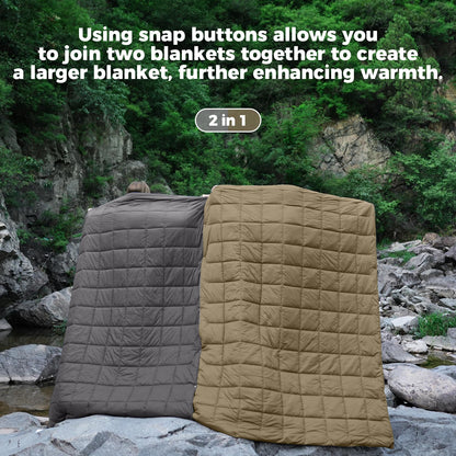 KingCamp Ultralight Camping Blanket, Packable Down Alternative Puffy Wearable Blankets Weatherproof Warm Package Quilt with Snap Buttons for Outdoor Hiking Travel Picnic Stadium (69" x 53", CHARCOAL)