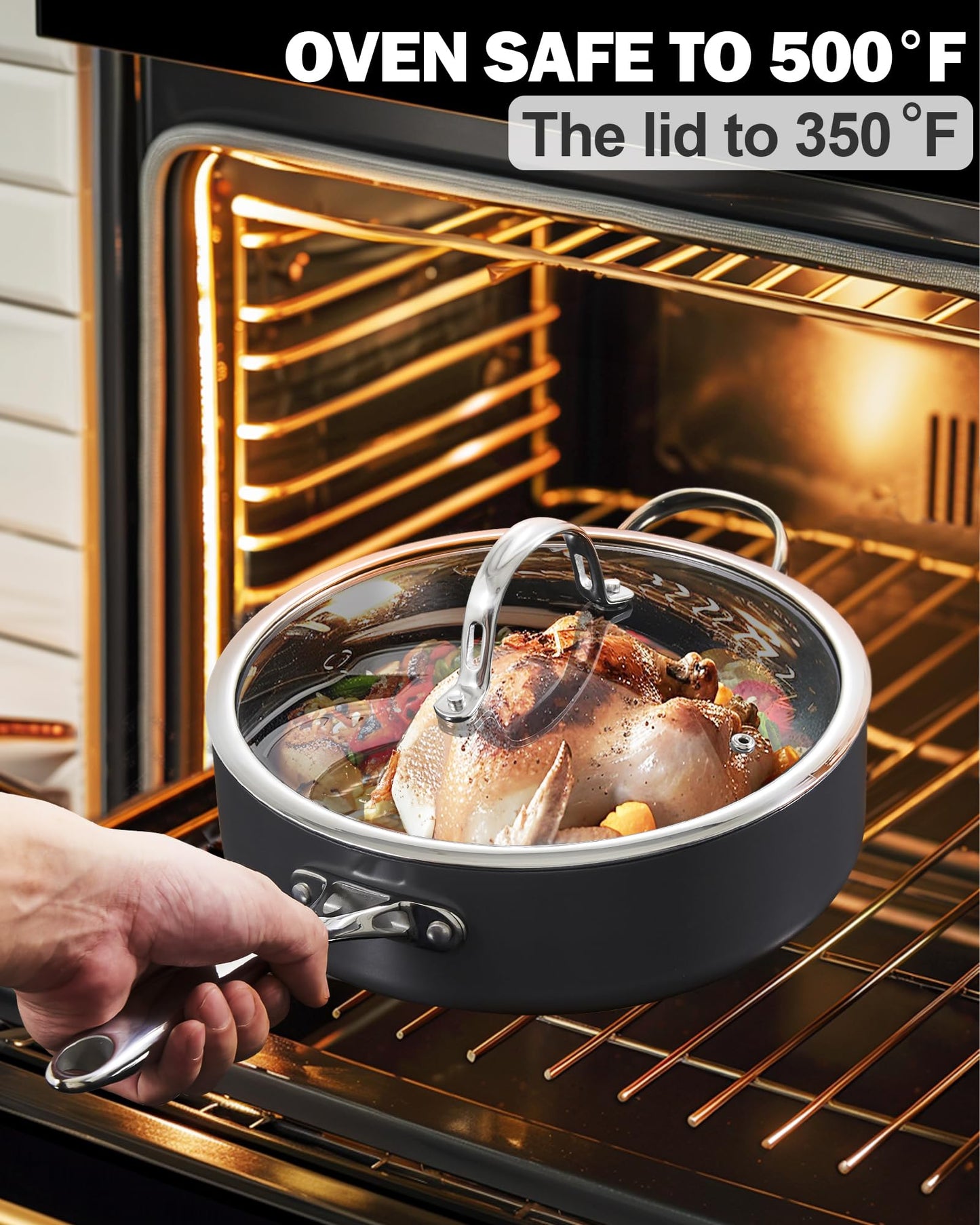 Cooks Standard 4-QT Nonstick Deep Sauté Pan with Lid, 10.5-inch Deep Frying Pan Hard Anodized Ceramic Nonstick Induction Cookware, Oven Safe Large Skillet Jumbo Cooker Sartén, Helper Handle, Black