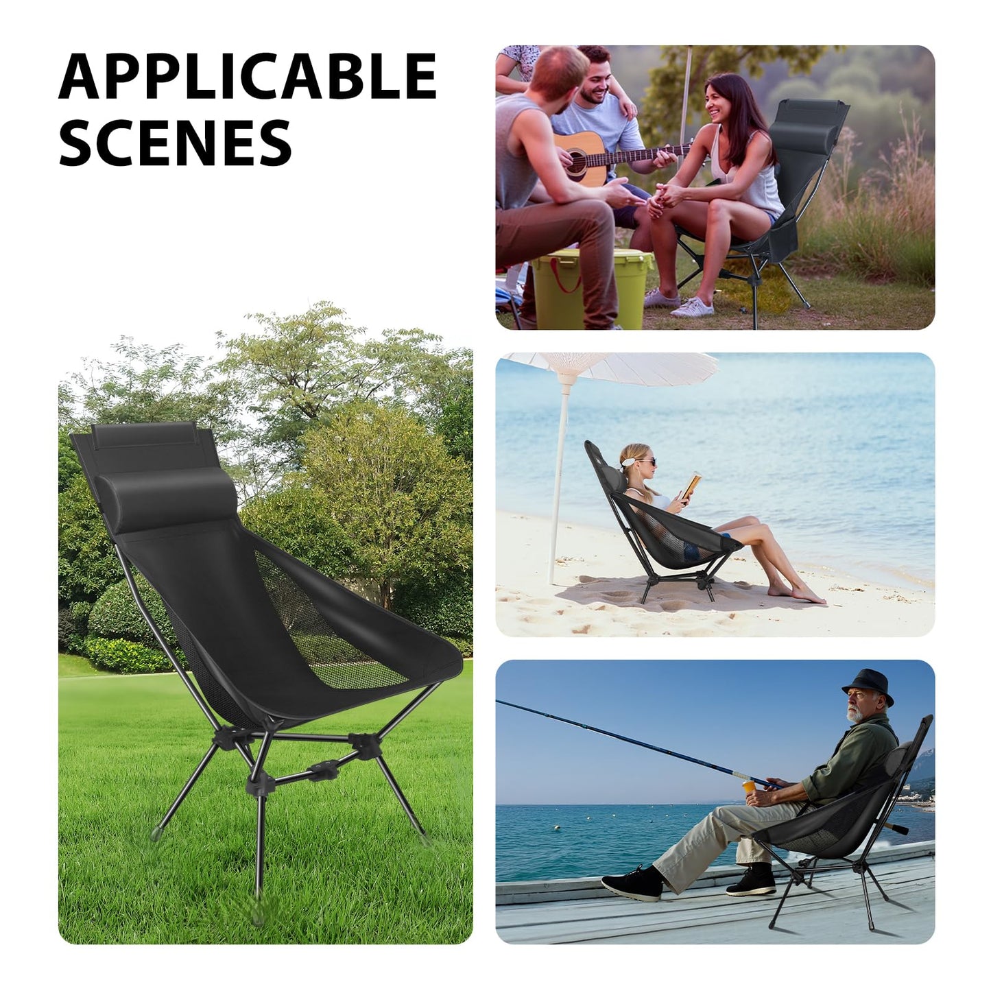 JITOOW Camping Chairs, Portable Camping Chair with Headrest and Storage Bag, Lightweight Foldable Chair for Outside Camping, Hiking, Travel, Beach and Sports